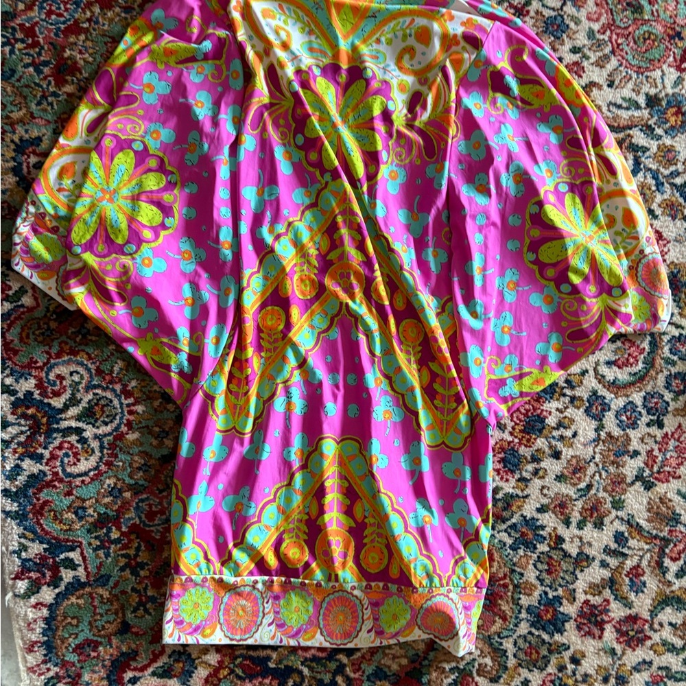 Trina Turk Womens Swimwear Large Woodblock Floral Swim Cover-Up Tunic EUC - Picture 3 of 3